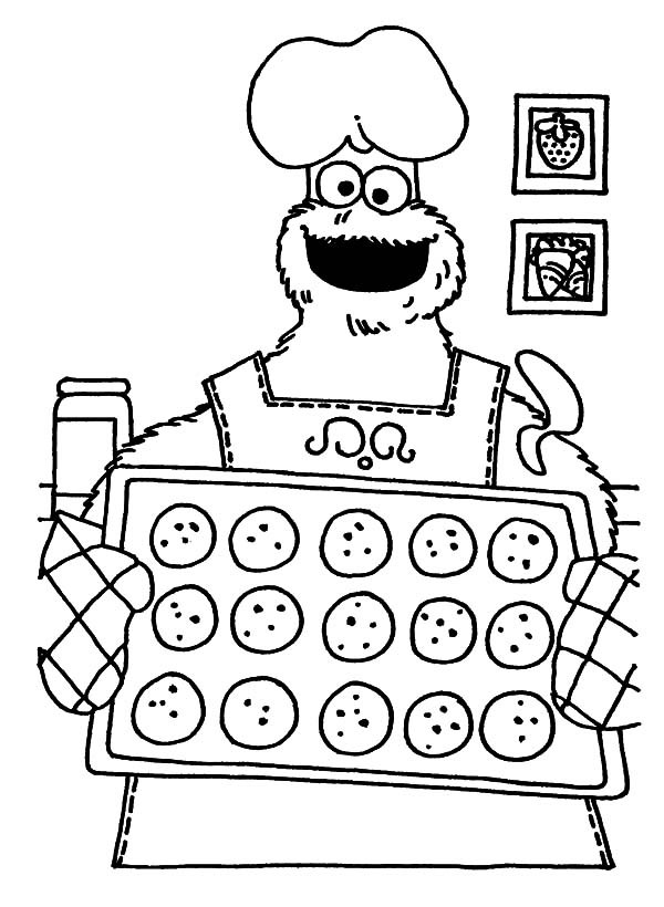 Cookie Monster Baking Cookie Coloring Page