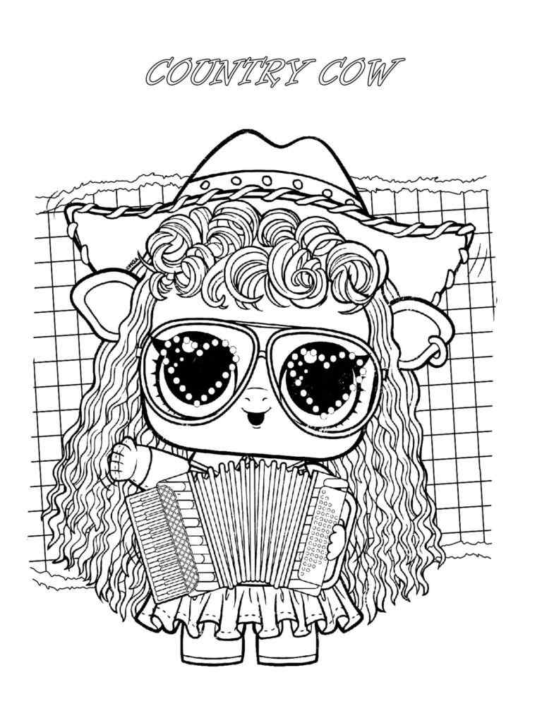 Christmas Dolls LOL In Country Cow Coloring Page