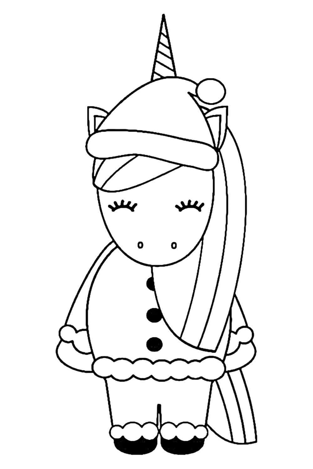 Cute Unicorn Ready To Welcome Christmas Coloring Page