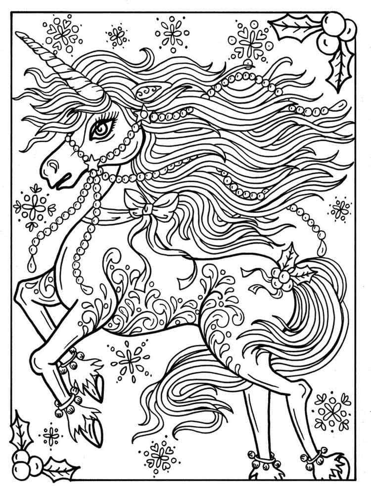 Decorated With Tinsel And Garlands A Unicorn Coloring Page