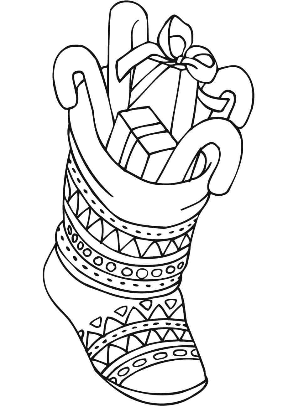 Delicious Gifts Hidden In A Christmas Sock Coloring Page
