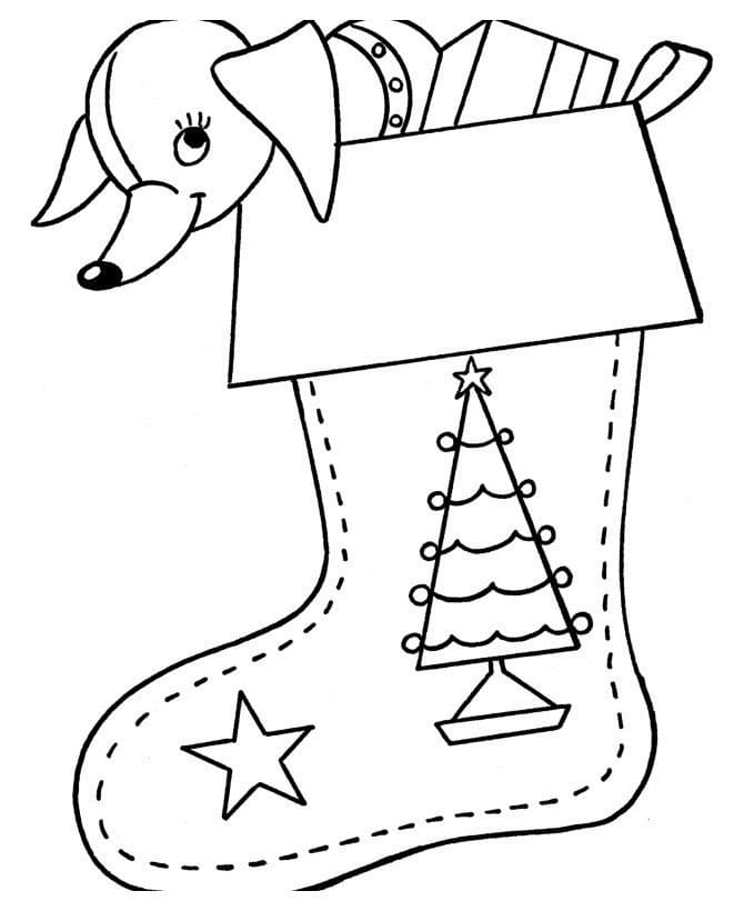 Dog In Christmas Stockings Coloring Page