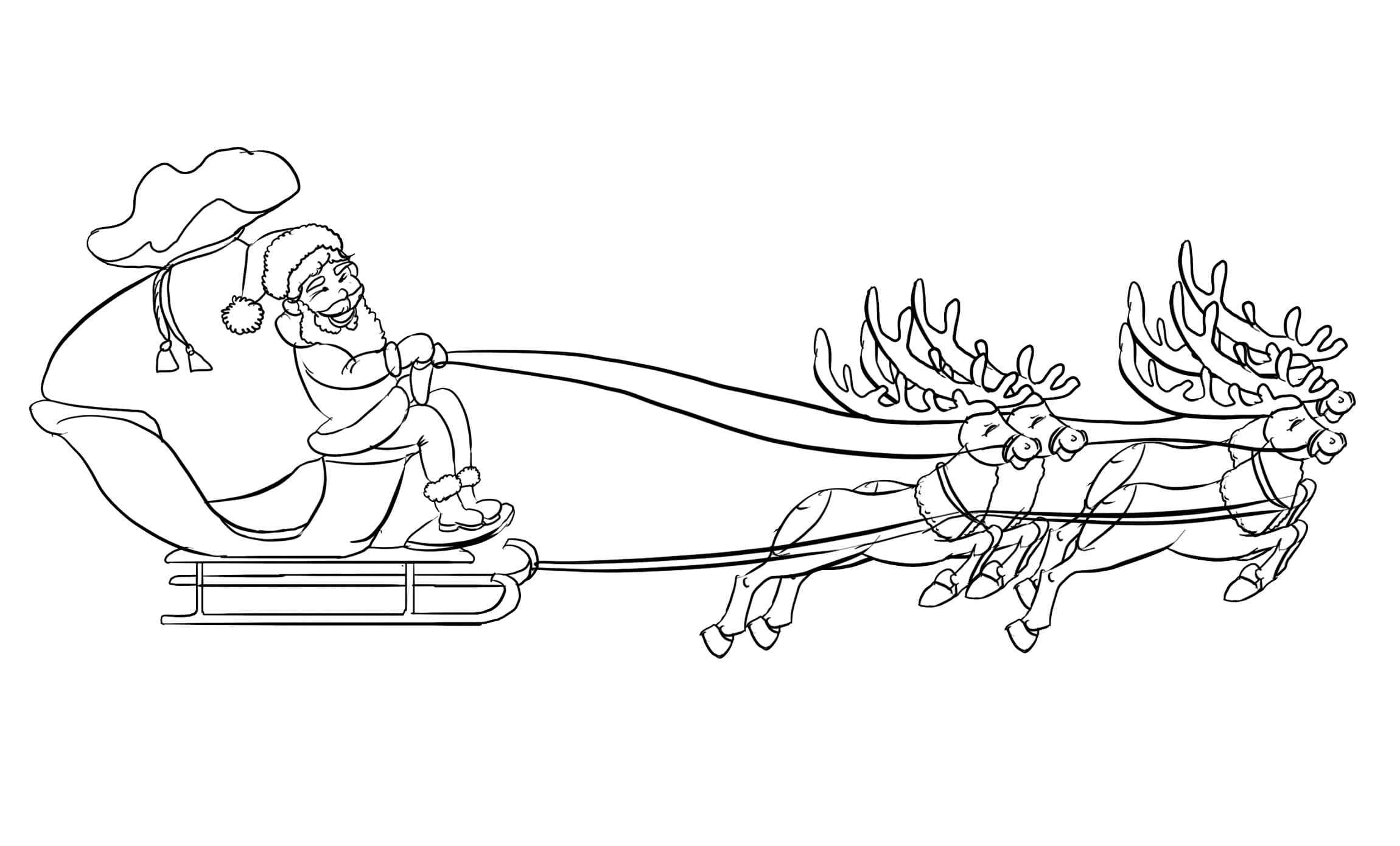 Fabulous Reindeer Are Carrying Santa Coloring Page
