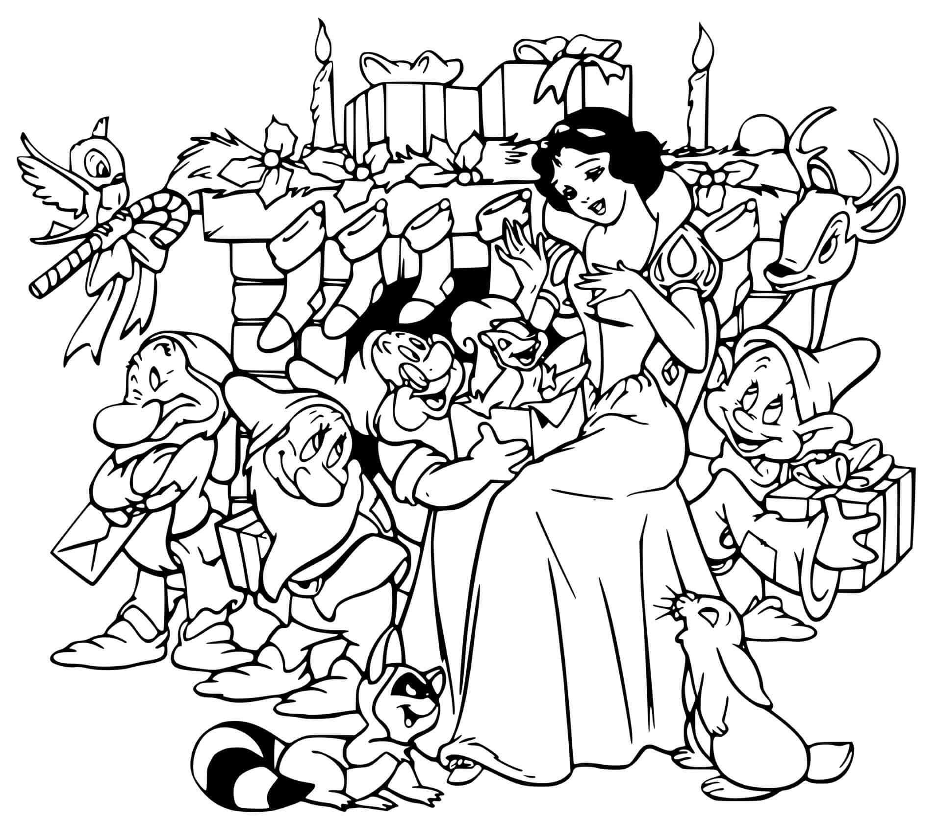 Fairy Gnomes And Snow White Unpack Gifts Coloring Page