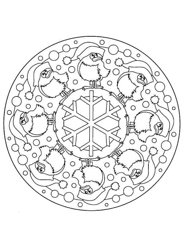 Funny Bullfinches In A Christmas Ornament Coloring Page