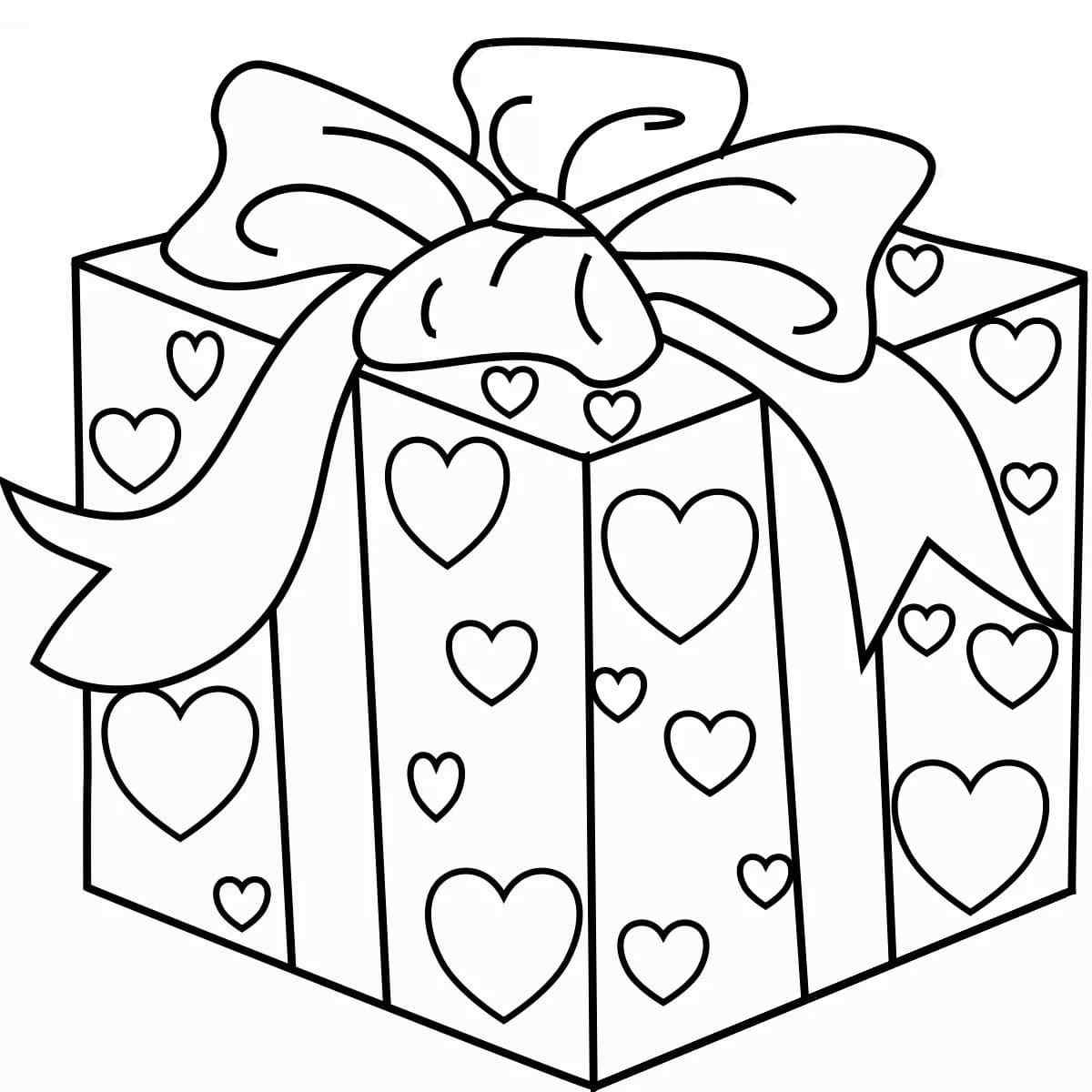 Gift Wrapping Boxes In Hearts Coloring Page