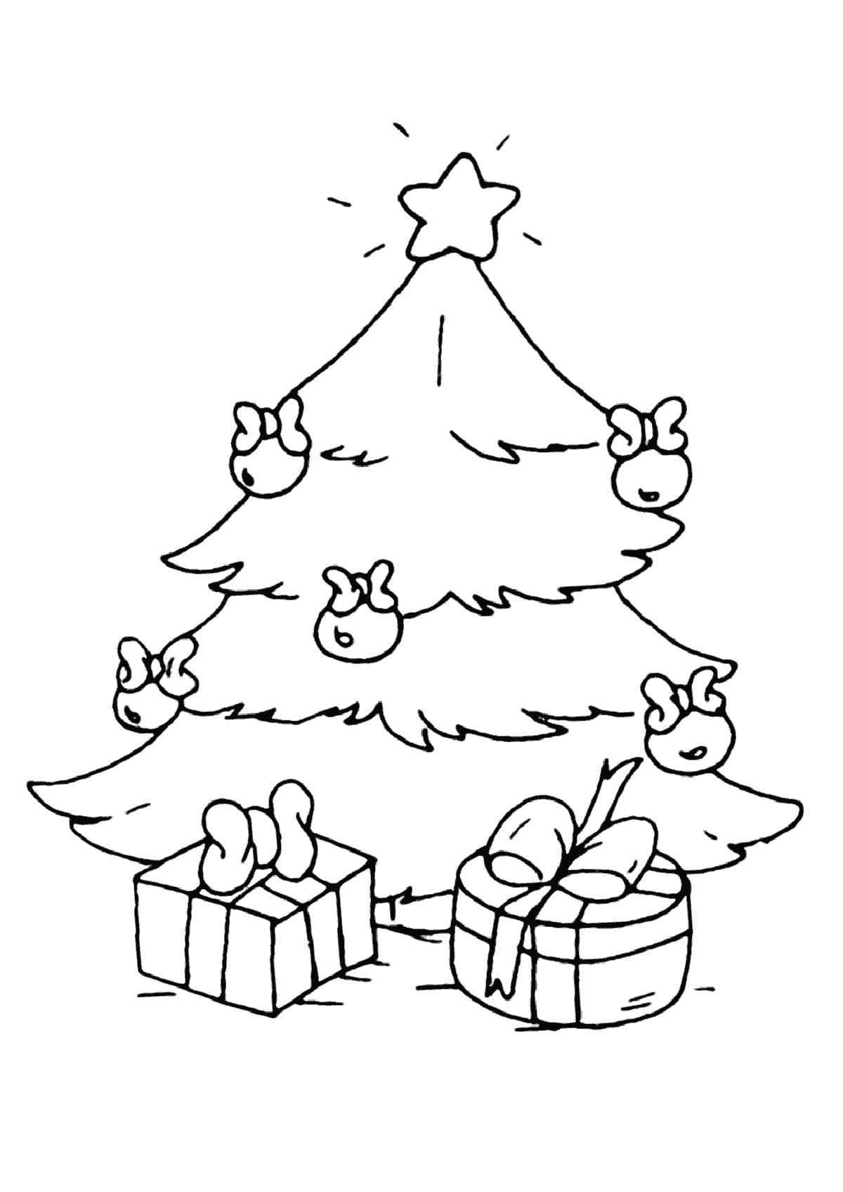Gifts Are Hidden Under The Green Fluffy Tree Coloring Page