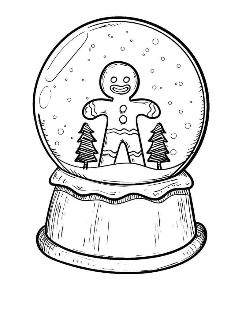 Gingerbread Man In A Snow Globe Coloring Page