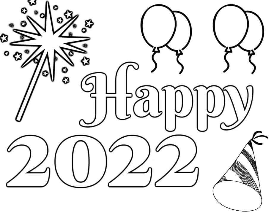 New Year Happy 2022 Coloring Page