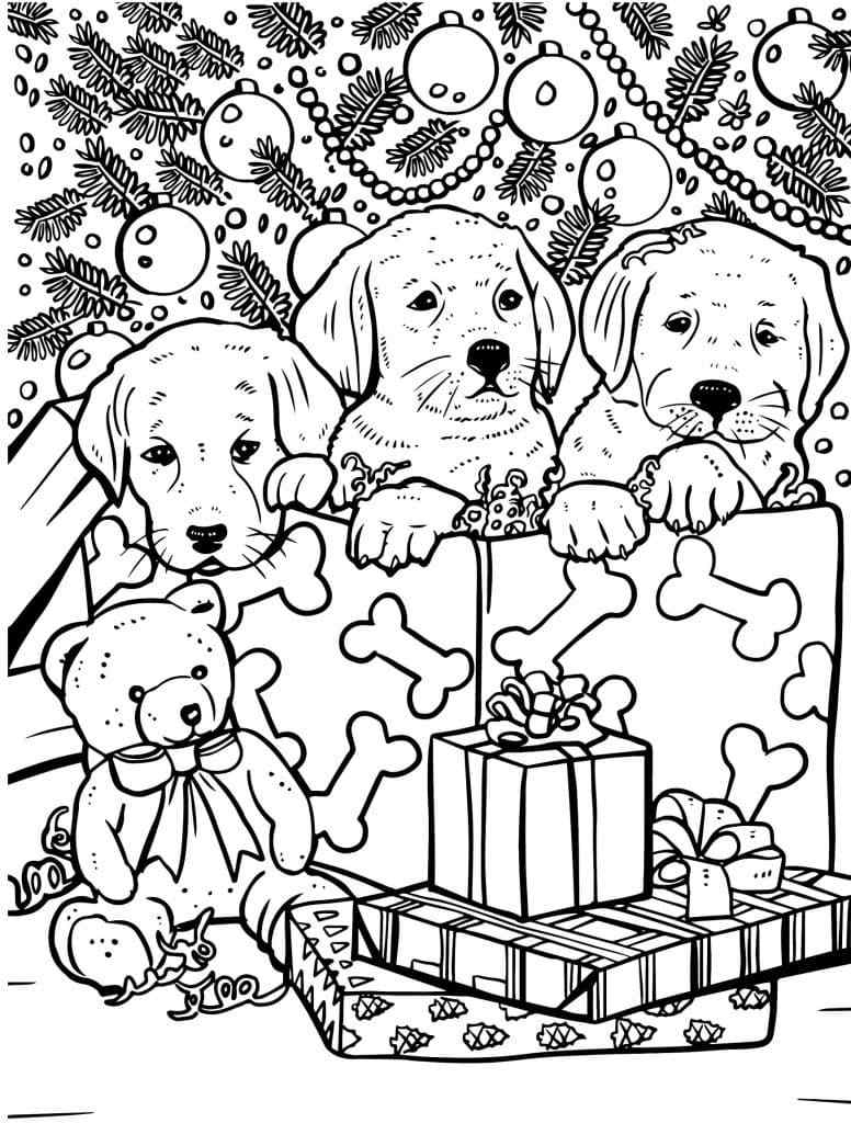 Holiday Puppies Coloring Page