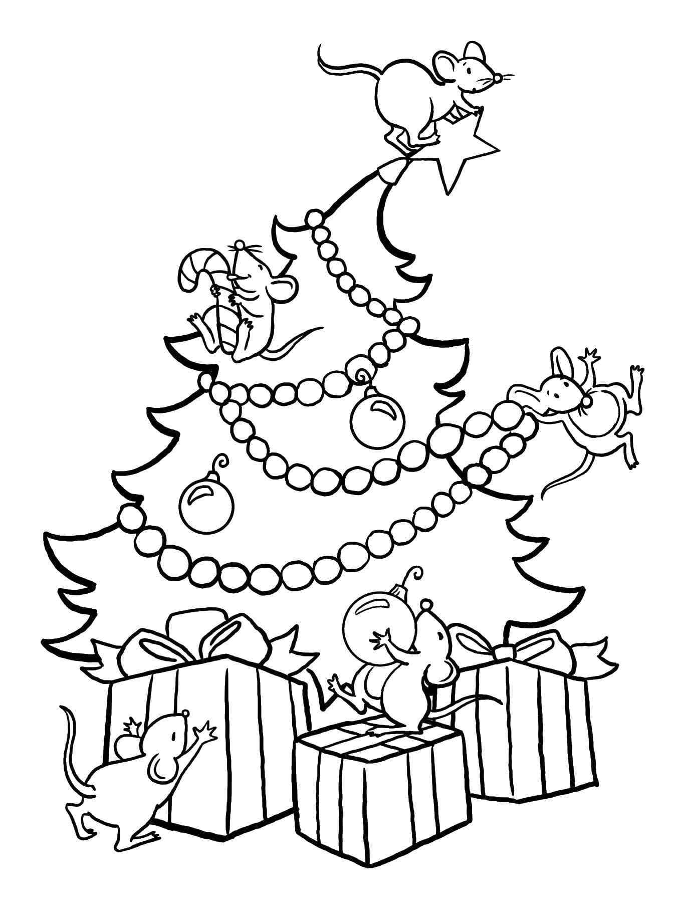 Christmas Gift Are The Mouse Coloring Page
