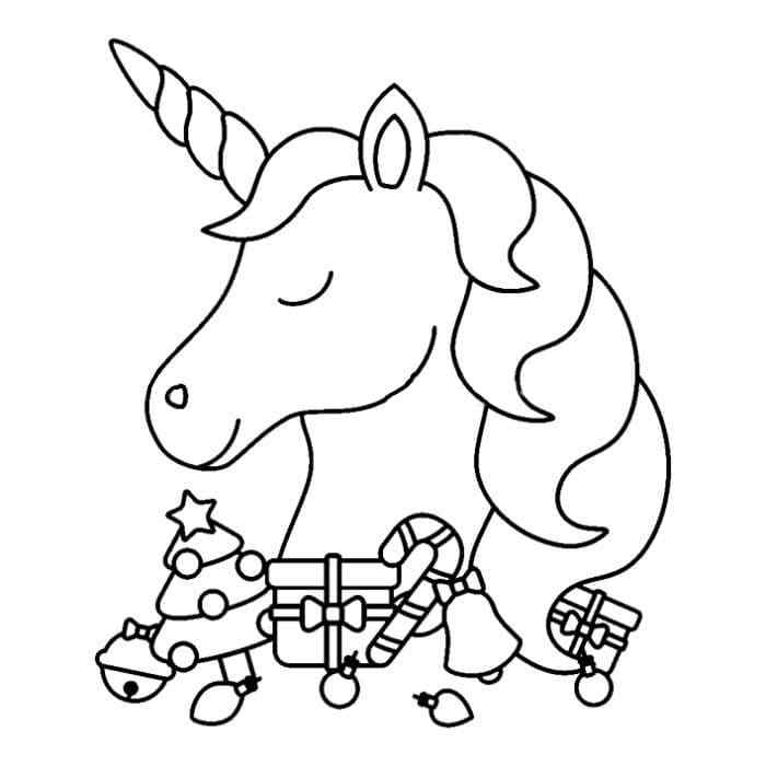 Unicorn in New Year’s Surprises Coloring Page