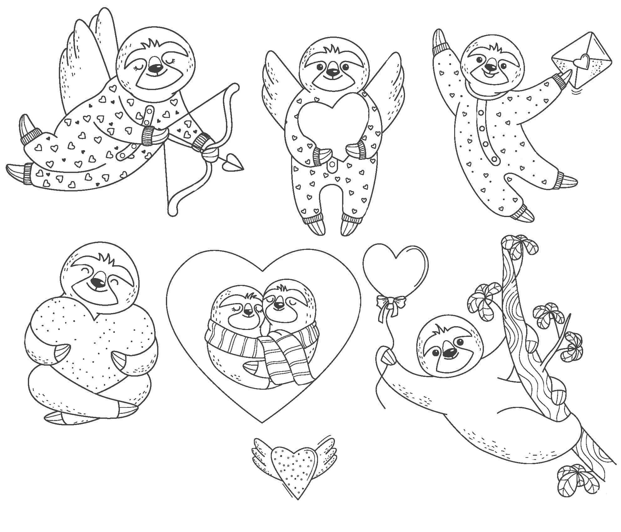Many Different Sloths With Hearts