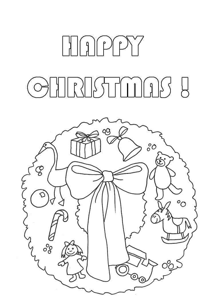 Merry Christmas With Christmas Wreath Coloring Page