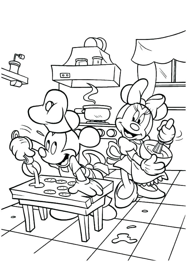 Printable Mickey And Minnie Baking Cookies Coloring Page