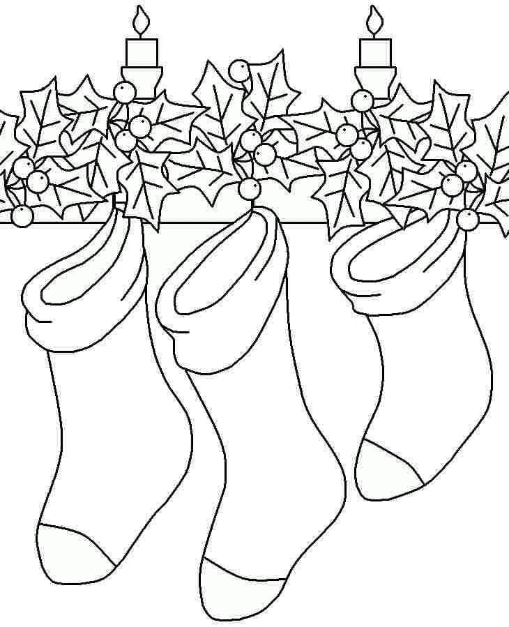 Socks In The Christmas Tree Branches Coloring Page