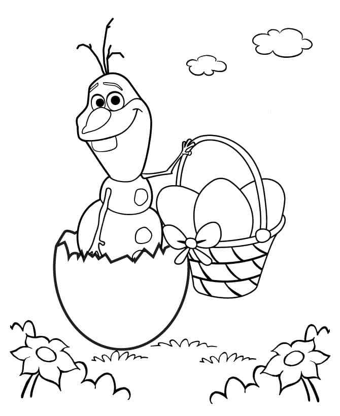 Olaf With A Basket Of Easter Egg In Christmas Coloring Page