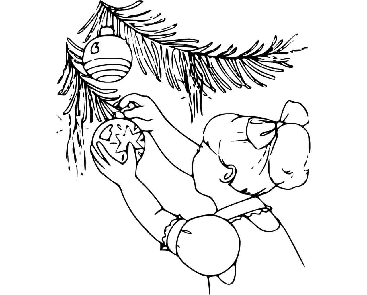 Decorates Christmas Tree branches Coloring Page