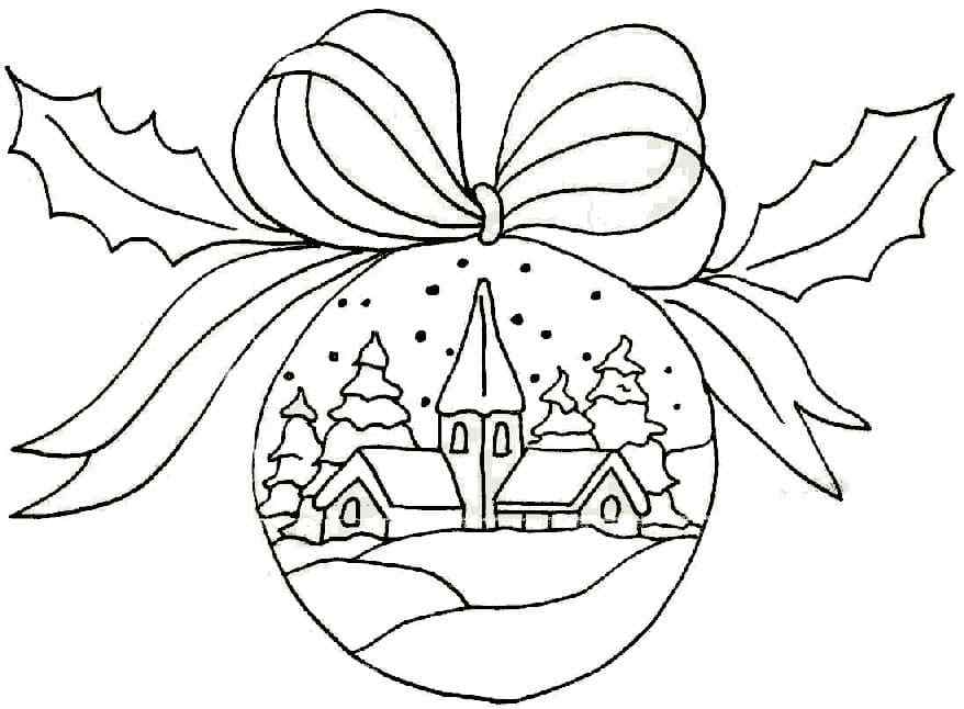 Plastic Ball With A Snowy Village Coloring Page