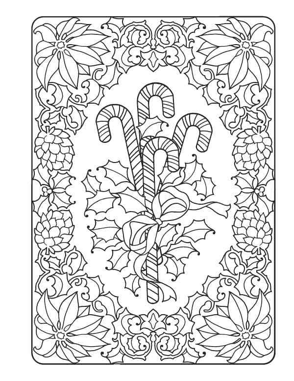 Postcard With Candy Cane Coloring Page