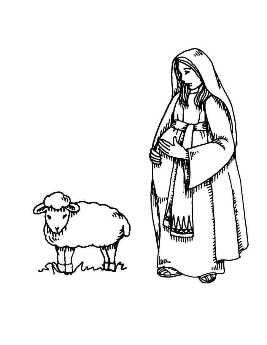 Pregnant Virgin Mary With A Lamb Coloring Page