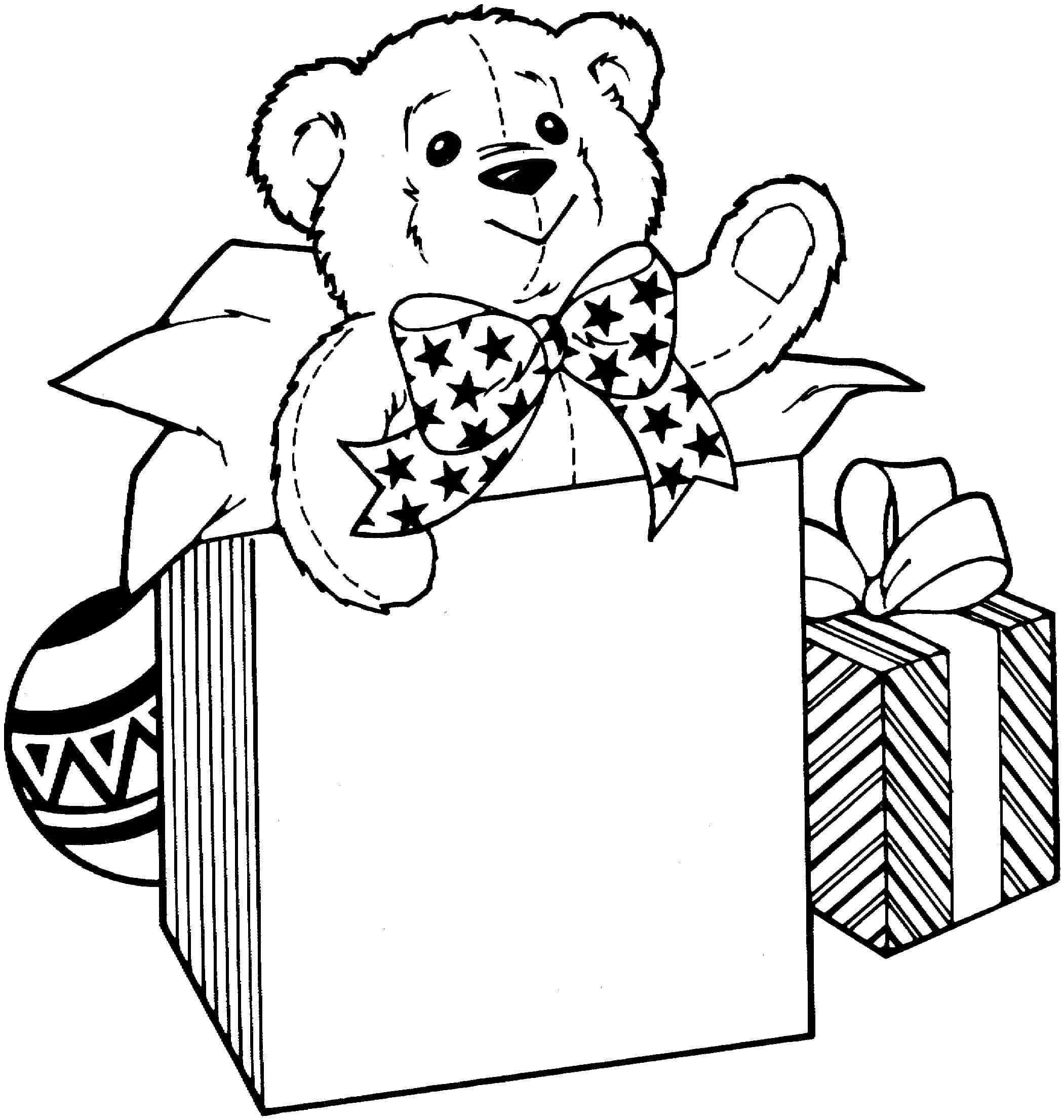 New Year Gift Is Teddy Coloring Page