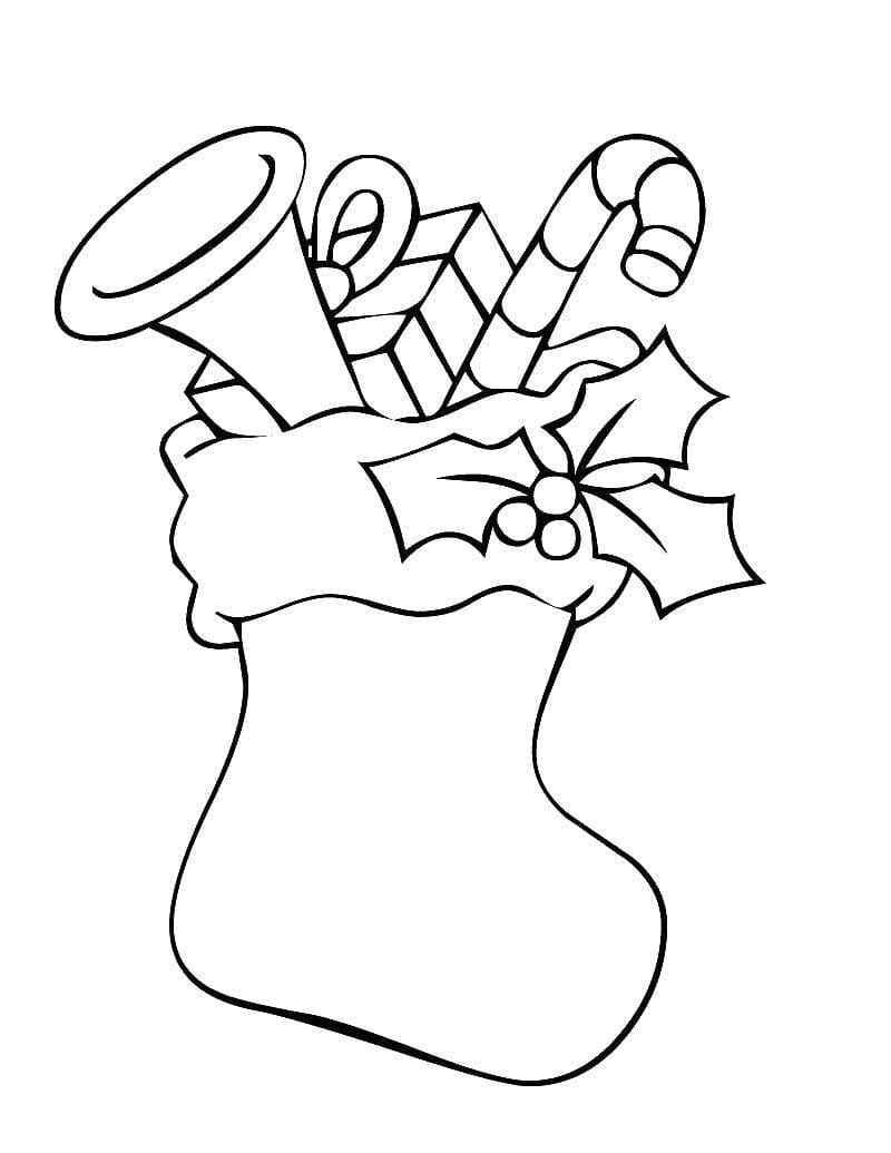 Red Christmas Sock Filled With Gifts Coloring Page