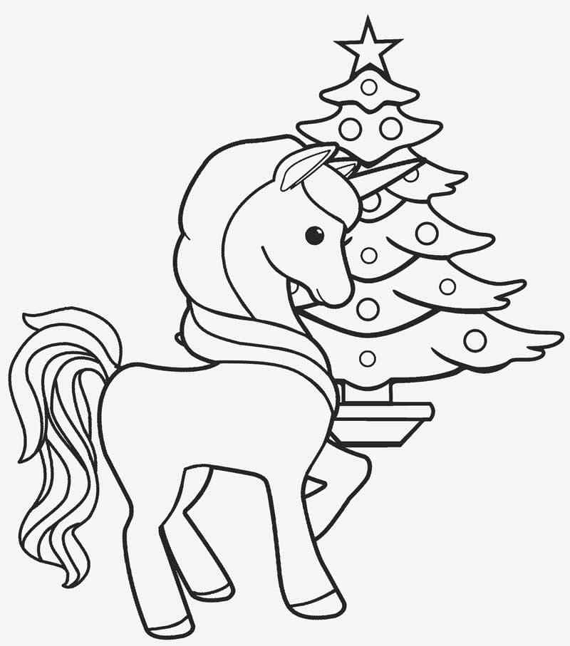 Unicorn Dressed Up The Christmas Coloring Page