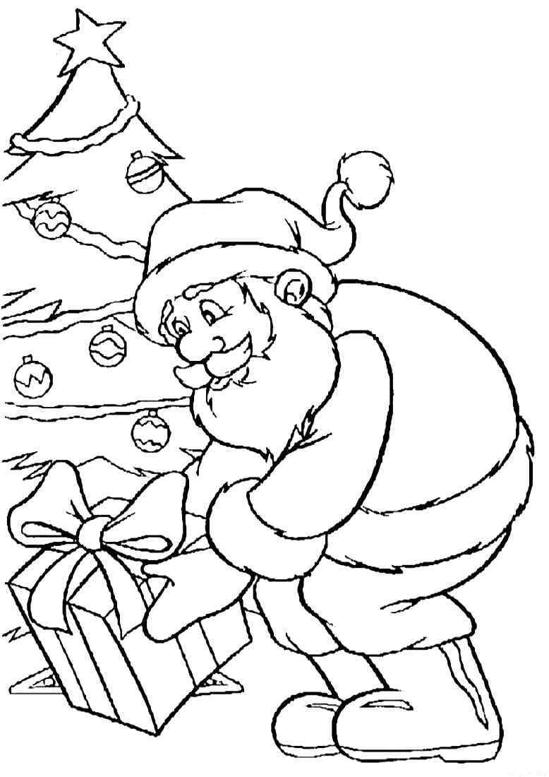 Santa Claus Put A Present Under The Tree Coloring Page