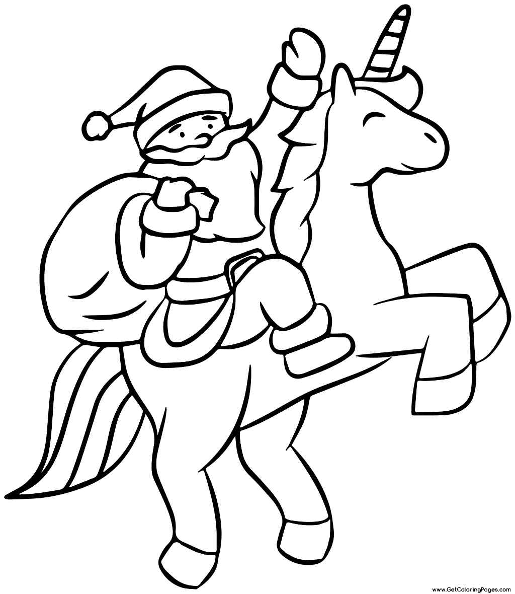 Print Santa And Unicorn Coloring Page