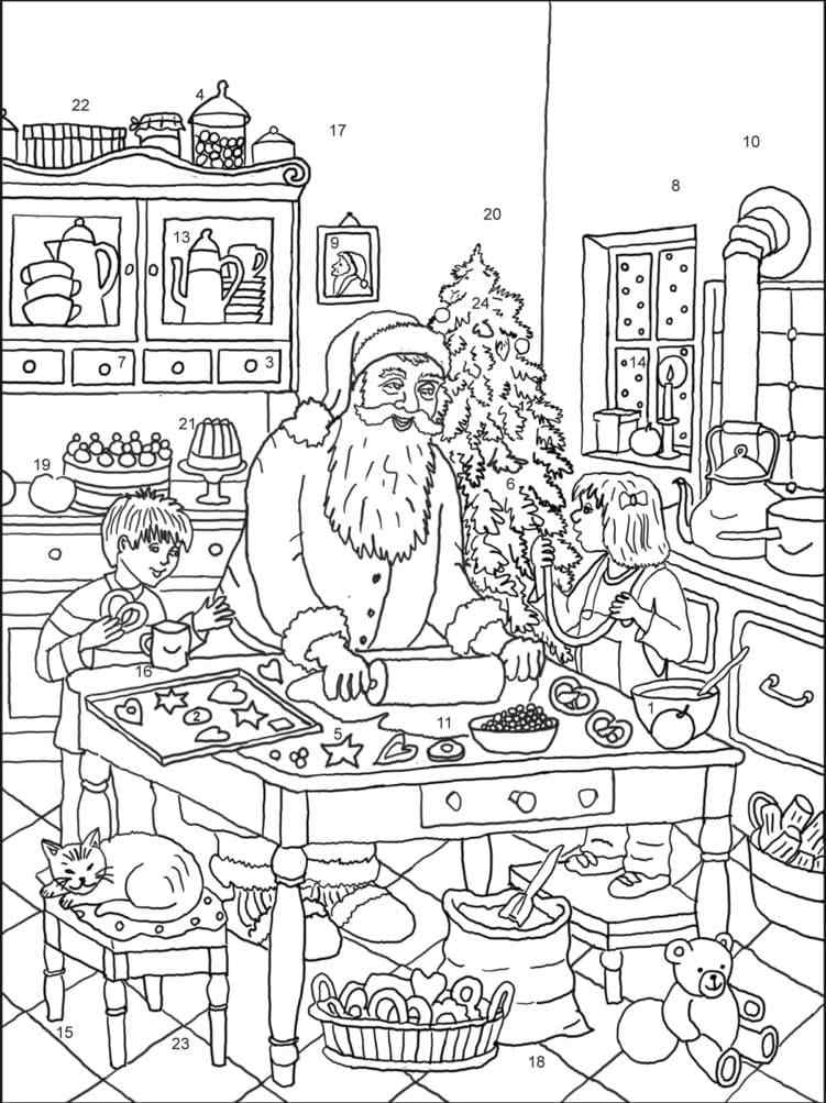 Kids Bake Advent Cookies Coloring Page