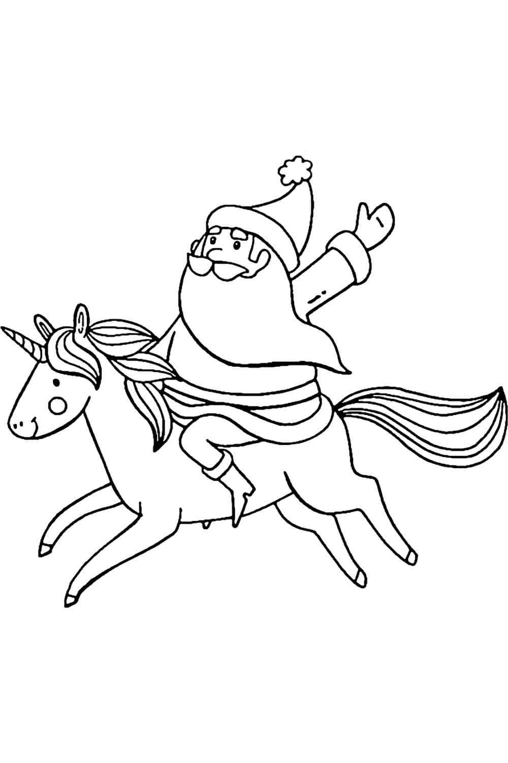 Santa Rides A Fairy Unicorn Coloring Page