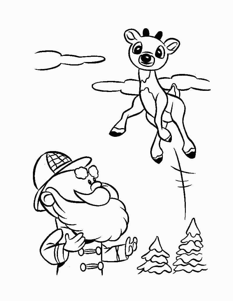 Santa Teaches Rudolph To Fly Coloring Page