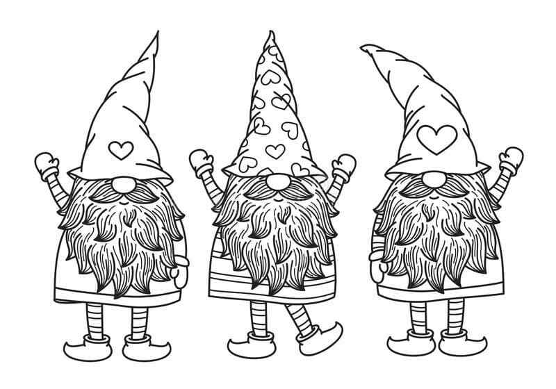 Santa’s Bearded Helpers Coloring Page