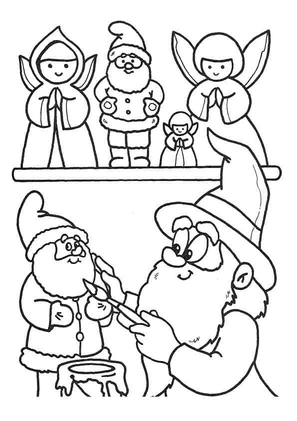 Santa’s Helper Paints Gifts For Children Coloring Page