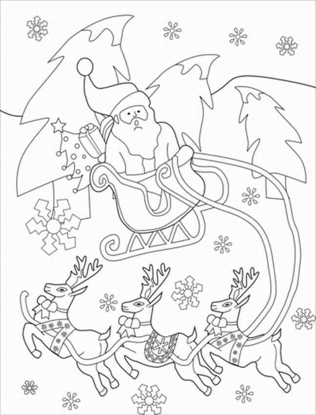 Santa’s Team Rides Among The Huge Firs Coloring Page
