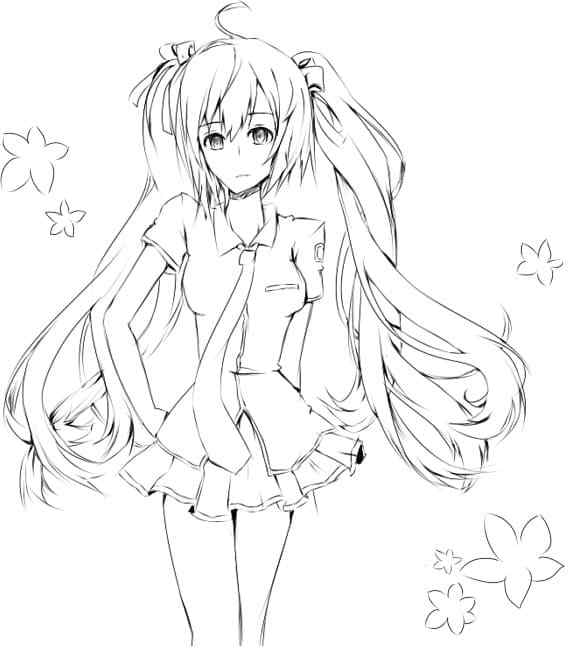 Shy Vocaloid With Sad Eyes Coloring Page