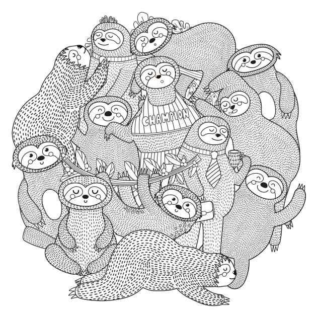 Sloths For Every Taste And Color Coloring Page