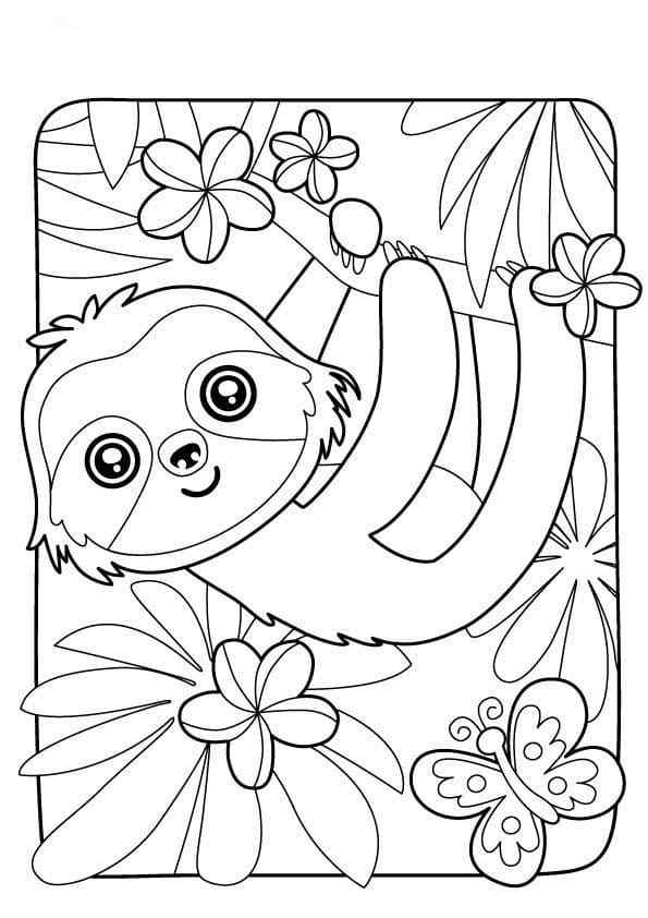 Small And Cute Sloth Coloring Page