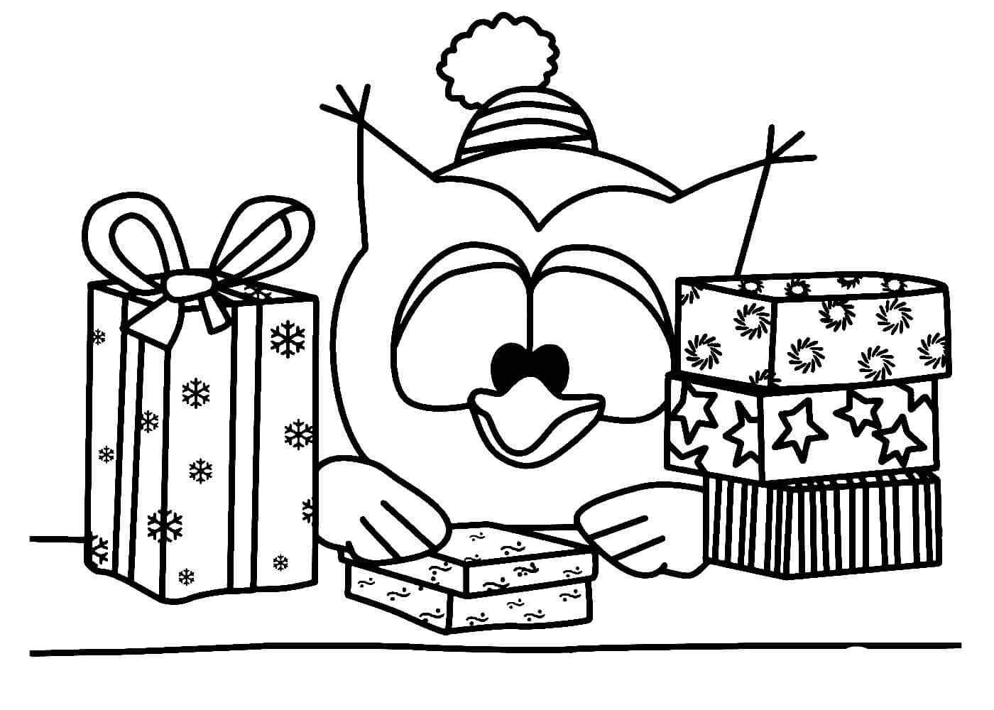 Smesharik Examines A Box With A Gift Coloring Page