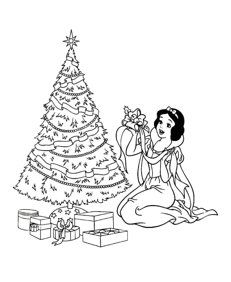 Snow White Decorates The Christmas Tree Coloring Page