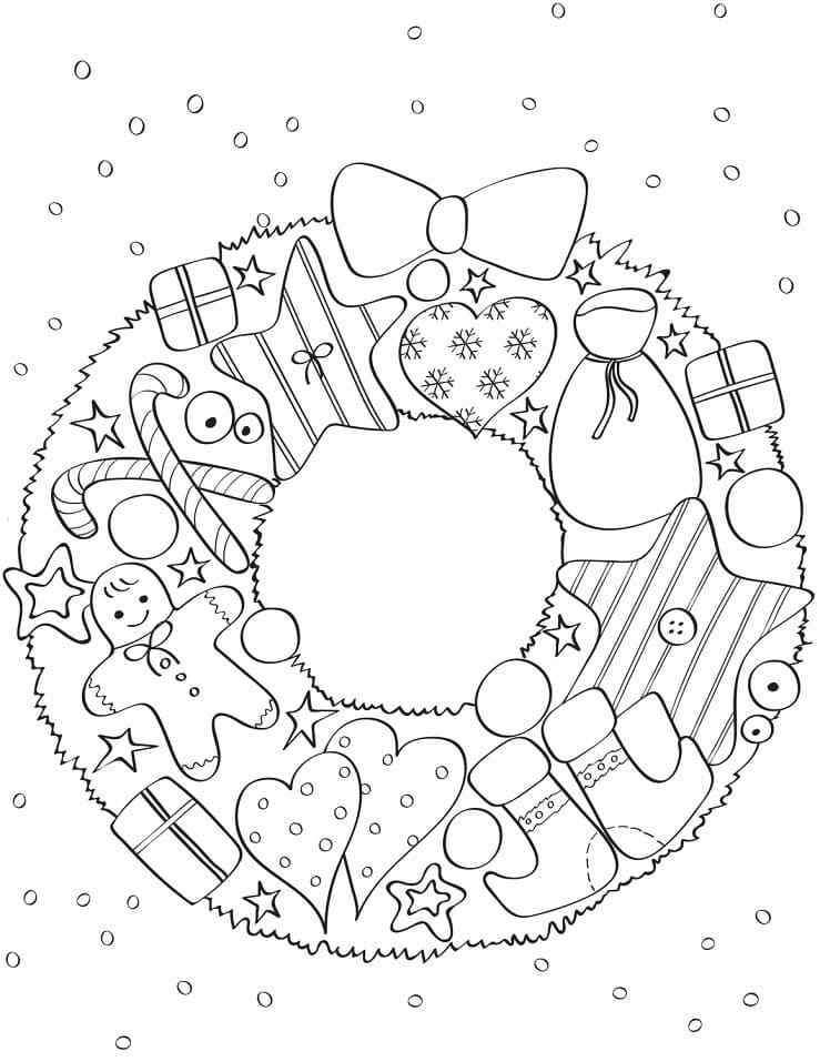 Snowflakes Strewn With Christmas Wreath Coloring Page