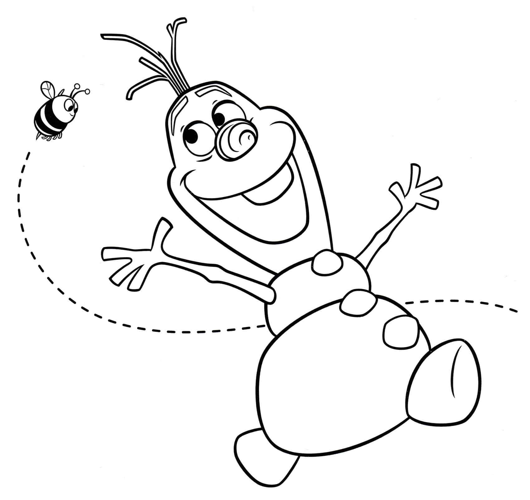 Snowman Playing With A Bee Coloring Page