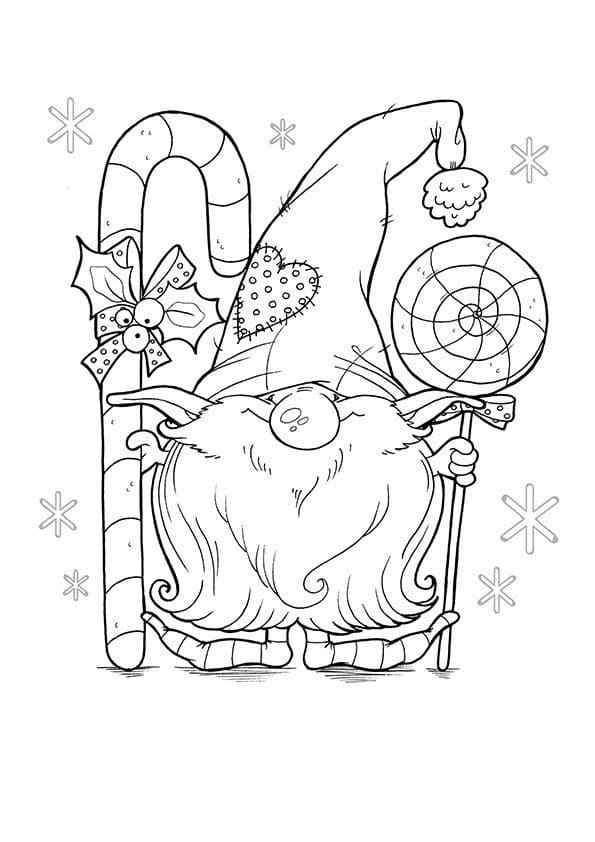Sweet Gnome With Lollipops Coloring Page
