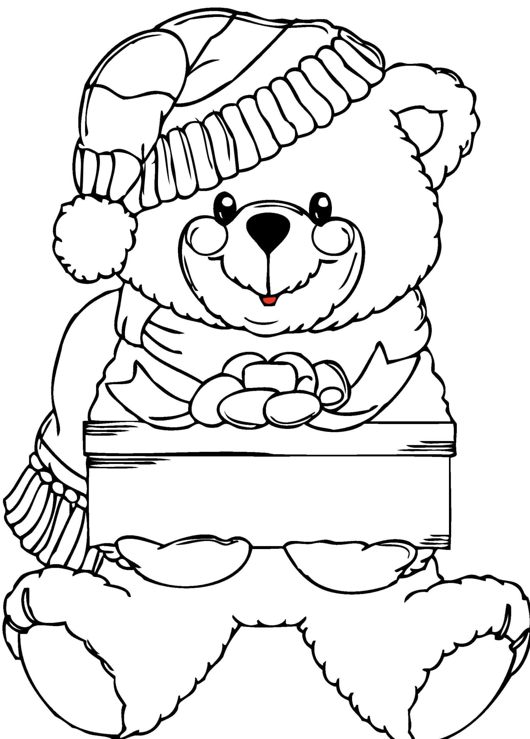 Teddy Bear Giving A Gift Coloring Page