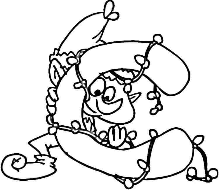 Elf Untangles The Garland Coloring Page