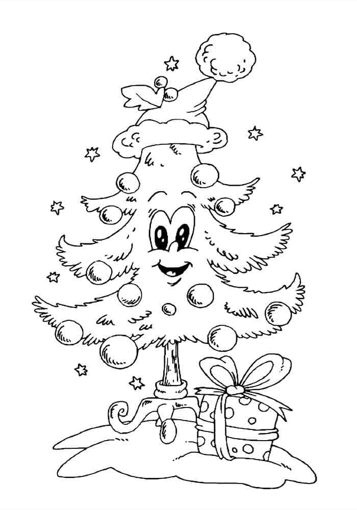 The Christmas Tree Is Happy Coloring Page