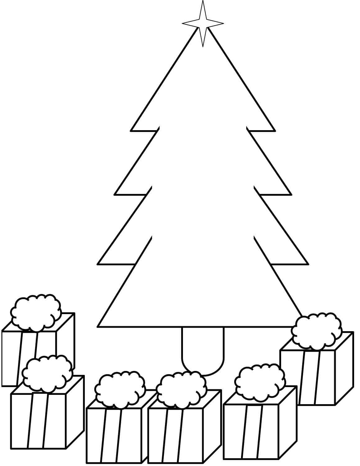 Christmas Tree Is Surrounded By gifts Coloring Page