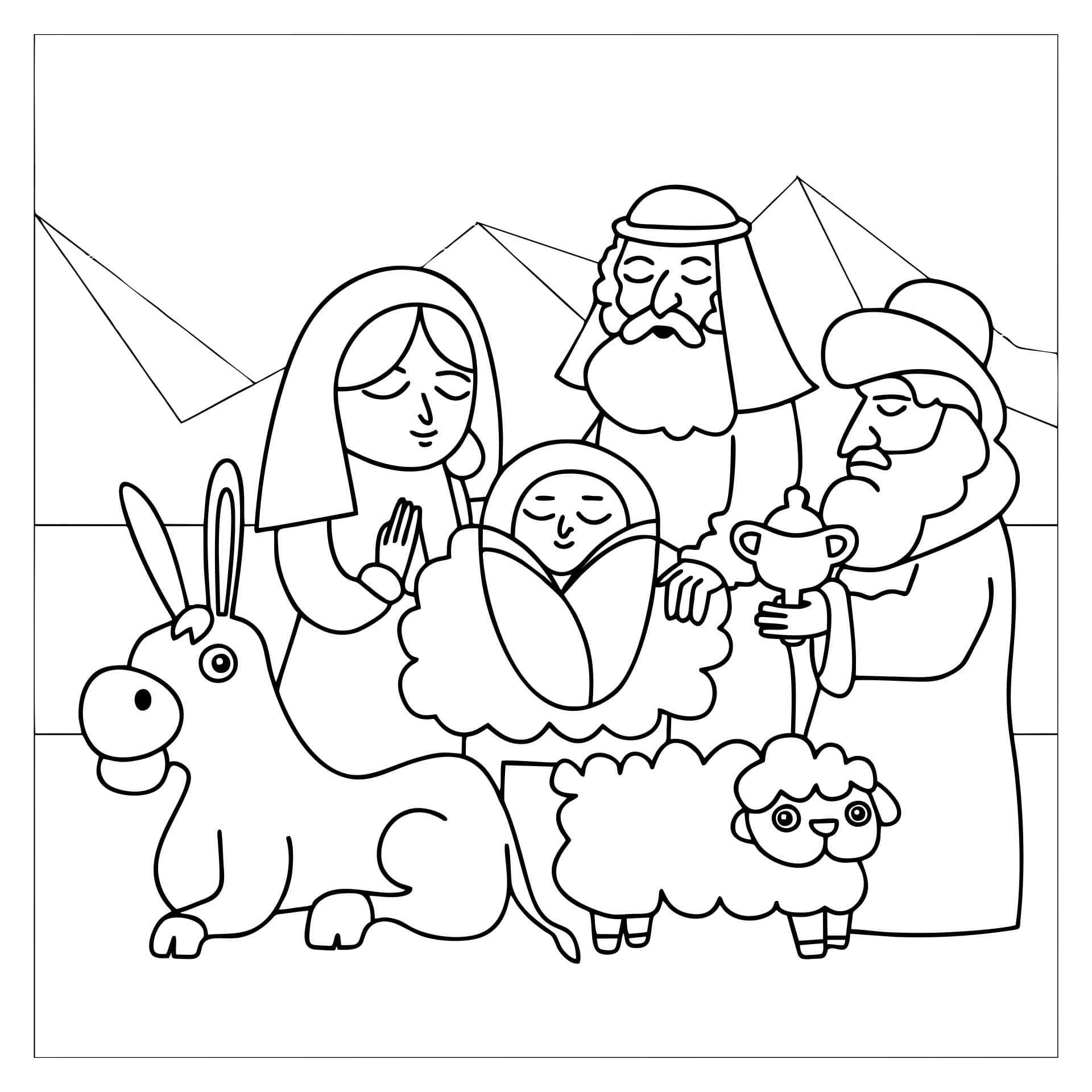 The Holy Family Surrounded The Baby Coloring Page