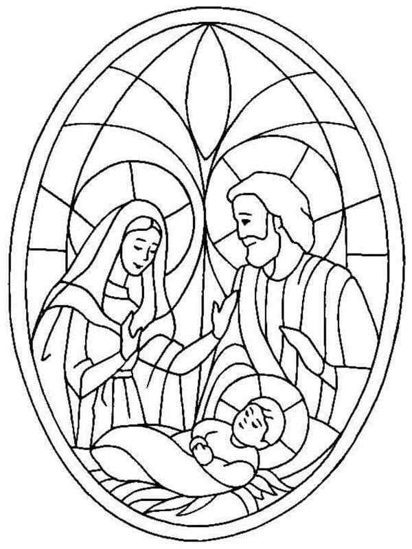 The Birth Of Christ In Stained Glas Coloring Page